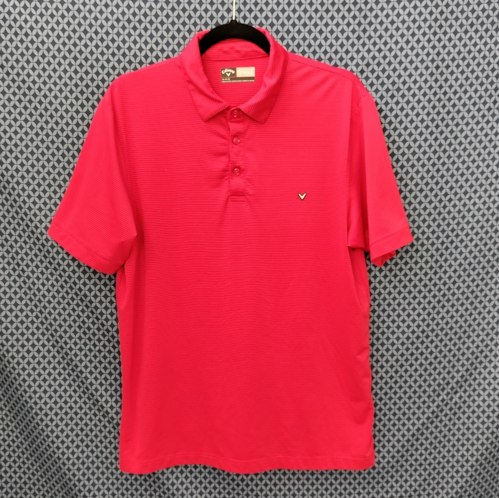Callaway Opt-Dri - Men's red and black striped collard ss golf shirt. Size - M